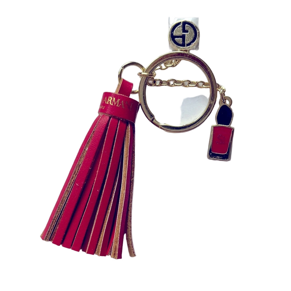 Giorgio Armani Beauty NWOT Red and Gold Leather Tassell Chain Bag Charm
